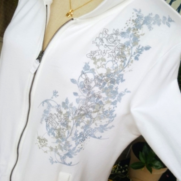 SONOMA ♡ White|Blue|Gray Embroidered|Embellished L|S Hoodie Jacket w/Pockets LP - Picture 8 of 16